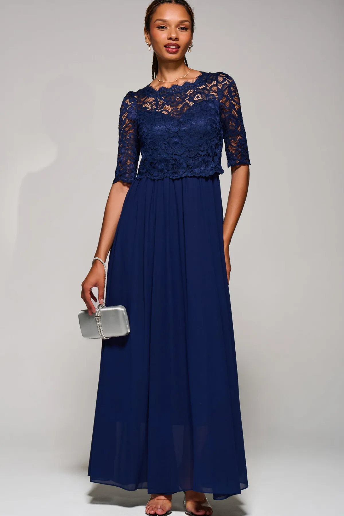 Jolie Moi Occasion Dresses|Mother Of The Bride-Wendy Lace Overlay Maxi Dress, Navy