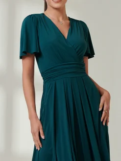 Jolie Moi Occasion Dresses|Jersey Dresses-Wrap Bodice Super Smooth Jersey Maxi Dress, Forest Green