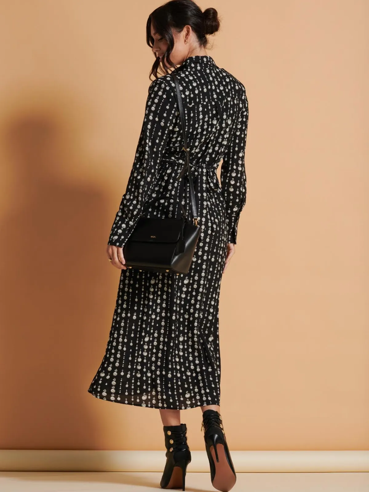 Jolie Moi Occasion Dresses|Weekend Casuals-Wrap Detail Shirt Maxi Dress, Black Pattern