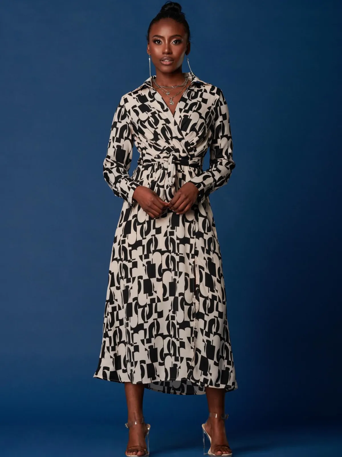 Jolie Moi Occasion Dresses|Weekend Casuals-Wrap Detail Shirt Maxi Dress, Cream/Black