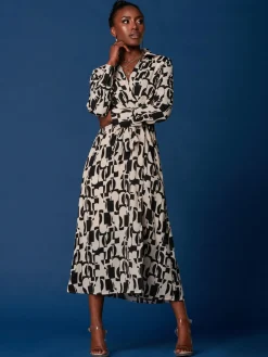 Jolie Moi Occasion Dresses|Weekend Casuals-Wrap Detail Shirt Maxi Dress, Cream/Black