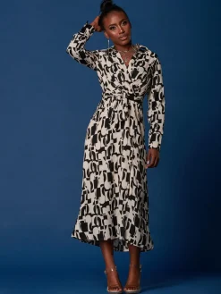 Jolie Moi Occasion Dresses|Weekend Casuals-Wrap Detail Shirt Maxi Dress, Cream/Black