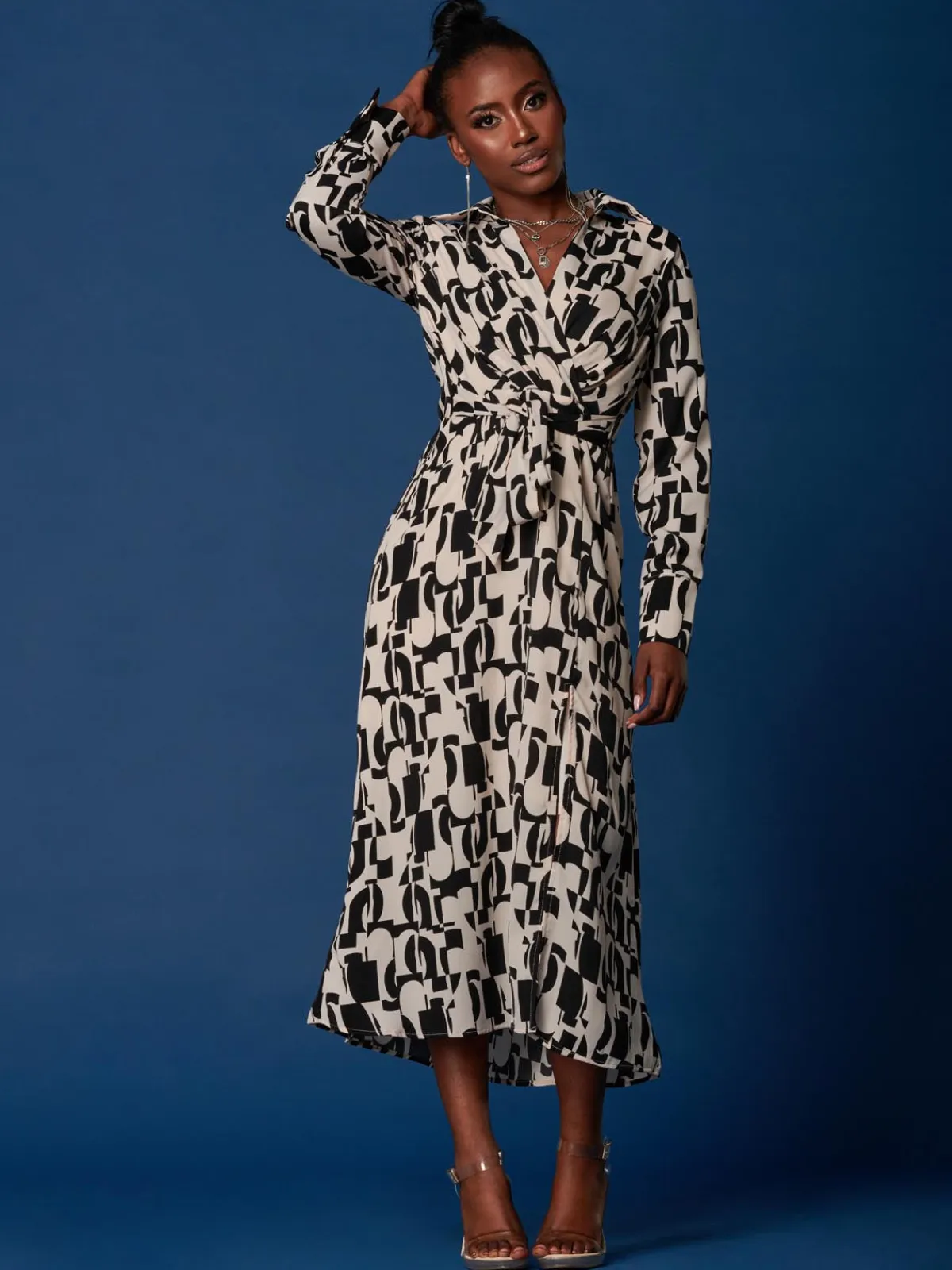 Jolie Moi Occasion Dresses|Weekend Casuals-Wrap Detail Shirt Maxi Dress, Cream/Black
