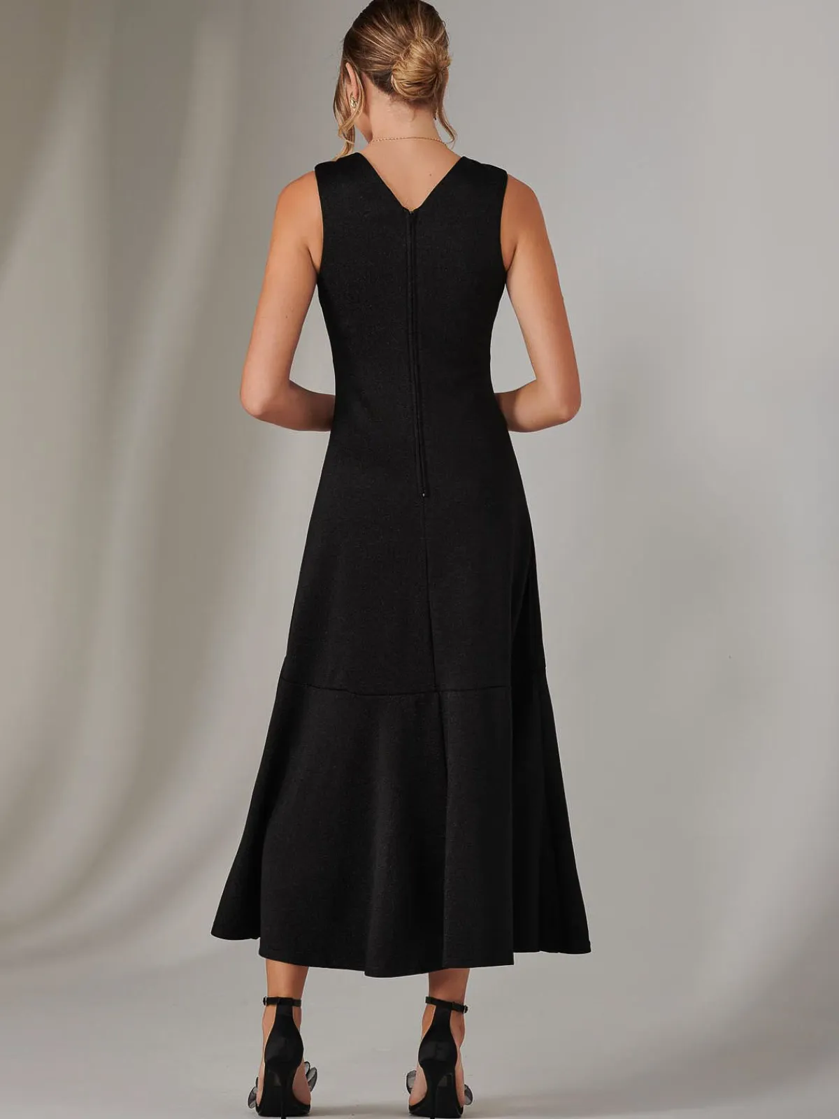 Jolie Moi Occasion Dresses|Sleeveless Dresses-Wrap Frill Hem Maxi Dress, Black