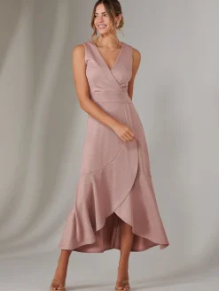 Jolie Moi Occasion Dresses|Sleeveless Dresses-Wrap Frill Hem Maxi Dress, Dusty Pink