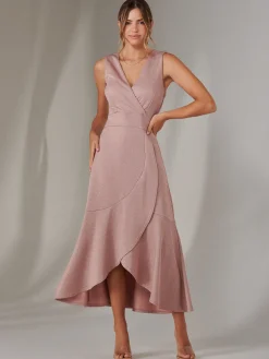 Jolie Moi Occasion Dresses|Sleeveless Dresses-Wrap Frill Hem Maxi Dress, Dusty Pink