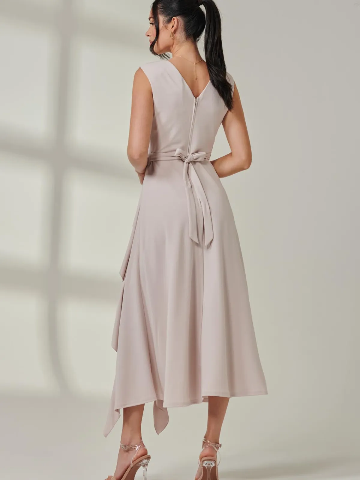 Jolie Moi Occasion Dresses|Sleeveless Dresses-Wrap Front Frill Detail Maxi Dress, Dove