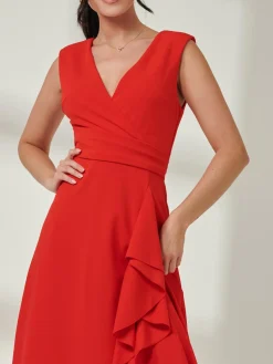 Jolie Moi Mother Of The Bride|Sleeveless Dresses-Wrap Front Frill Detail Maxi Dress, Red