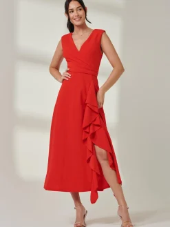 Jolie Moi Mother Of The Bride|Sleeveless Dresses-Wrap Front Frill Detail Maxi Dress, Red