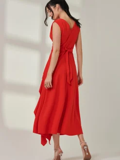 Jolie Moi Mother Of The Bride|Sleeveless Dresses-Wrap Front Frill Detail Maxi Dress, Red