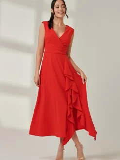Jolie Moi Mother Of The Bride|Sleeveless Dresses-Wrap Front Frill Detail Maxi Dress, Red