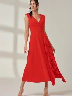 Jolie Moi Mother Of The Bride|Sleeveless Dresses-Wrap Front Frill Detail Maxi Dress, Red