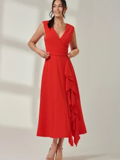 Jolie Moi Mother Of The Bride|Sleeveless Dresses-Wrap Front Frill Detail Maxi Dress, Red