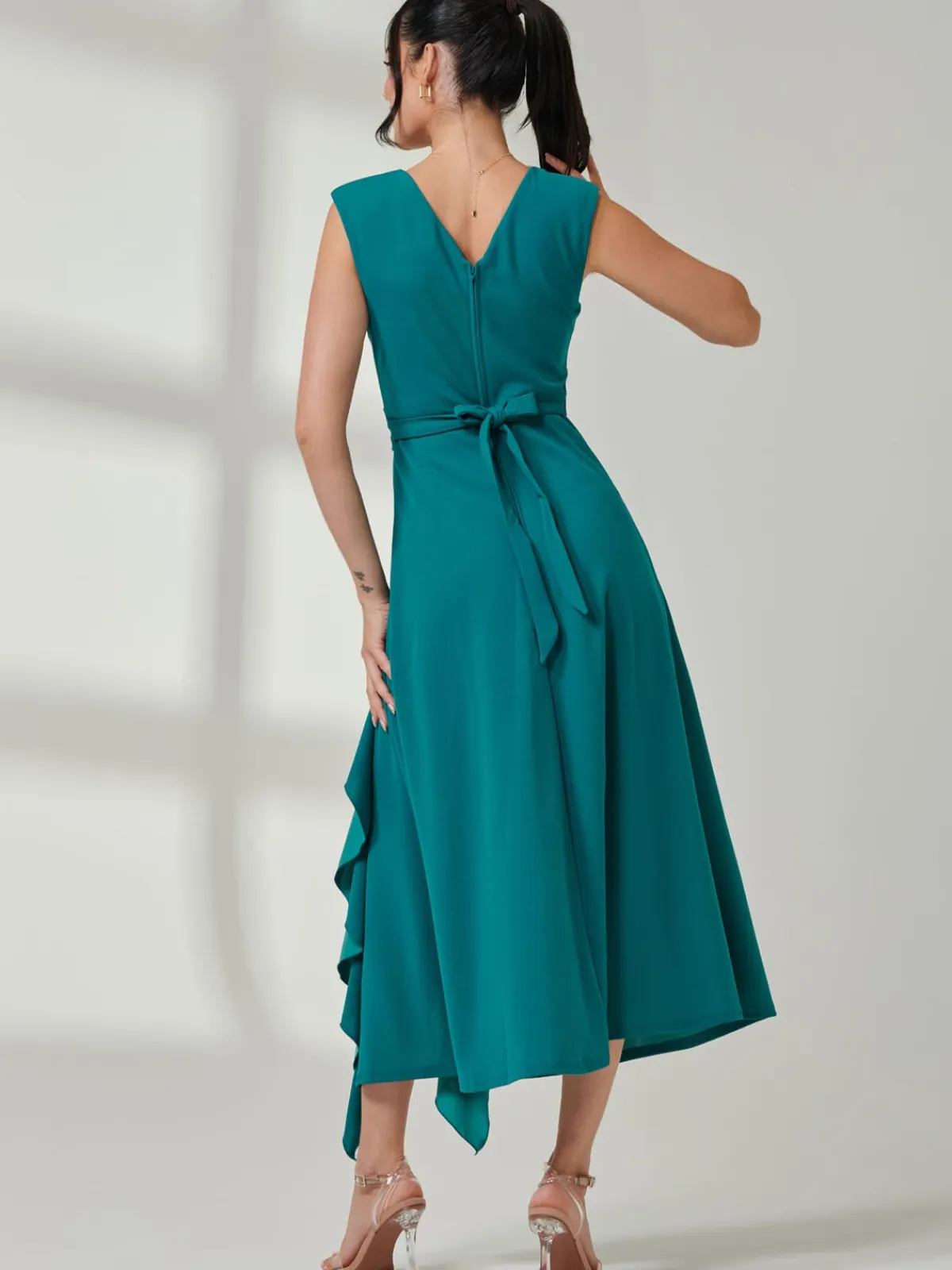 Jolie Moi Mother Of The Bride|Sleeveless Dresses-Wrap Front Frill Detail Maxi Dress, Teal