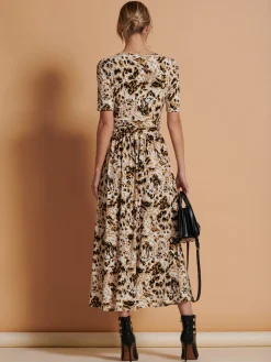 Jolie Moi Occasion Dresses|Jersey Dresses-Wrap Front Jersey Maxi Dress, Cream Animal