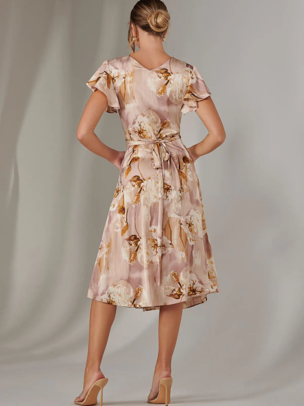 Jolie Moi Occasion Dresses|Floral Dresses-Wrap Front Midi Dress, Dusty Pink