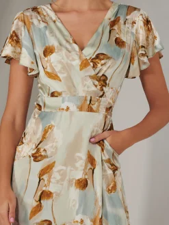 Jolie Moi Occasion Dresses|Floral Dresses-Wrap Front Midi Dress, Mint Green