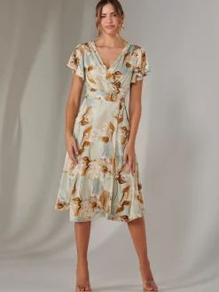 Jolie Moi Occasion Dresses|Floral Dresses-Wrap Front Midi Dress, Mint Green