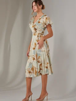 Jolie Moi Occasion Dresses|Floral Dresses-Wrap Front Midi Dress, Mint Green