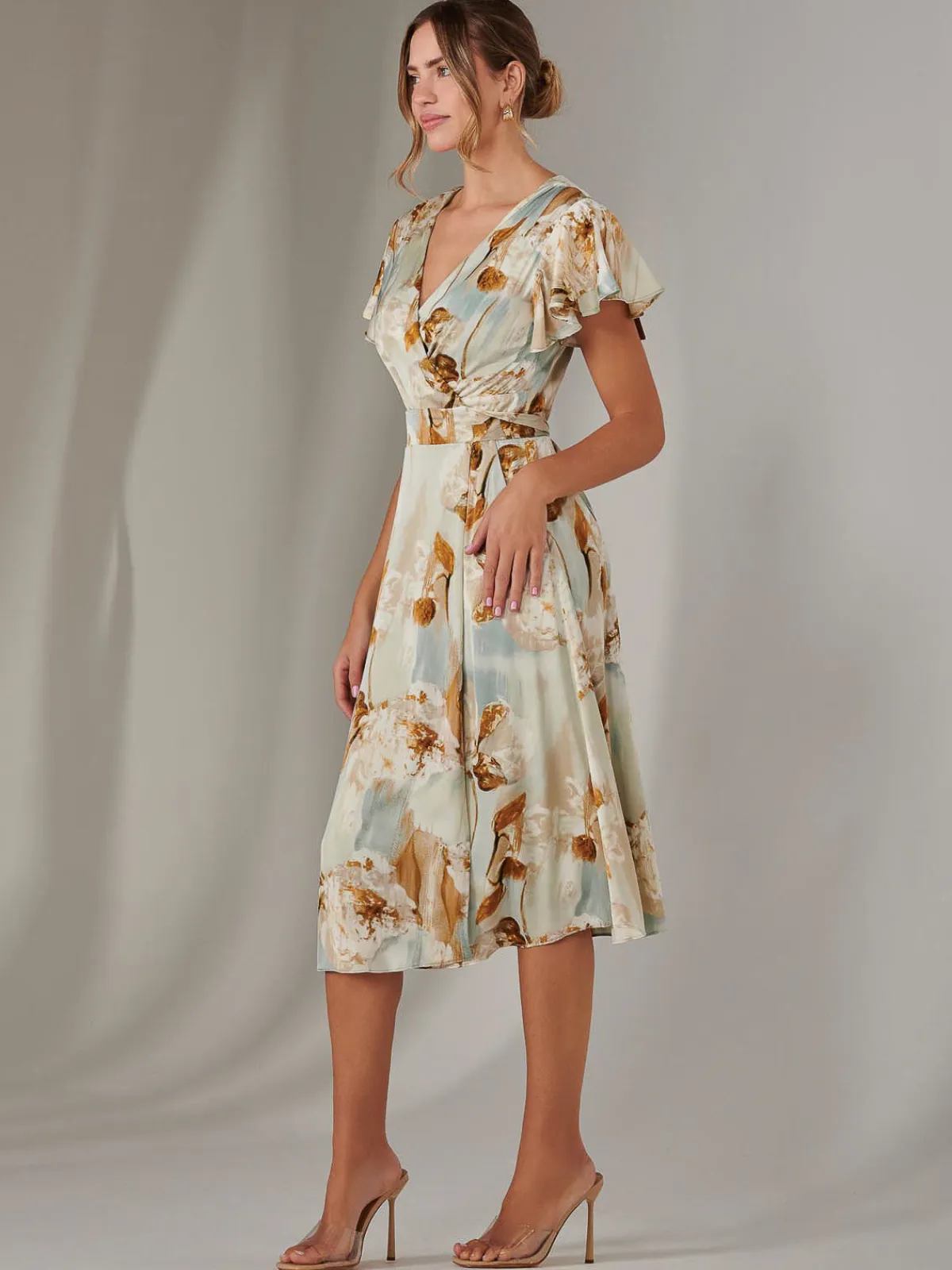 Jolie Moi Occasion Dresses|Floral Dresses-Wrap Front Midi Dress, Mint Green