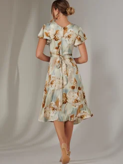 Jolie Moi Occasion Dresses|Floral Dresses-Wrap Front Midi Dress, Mint Green