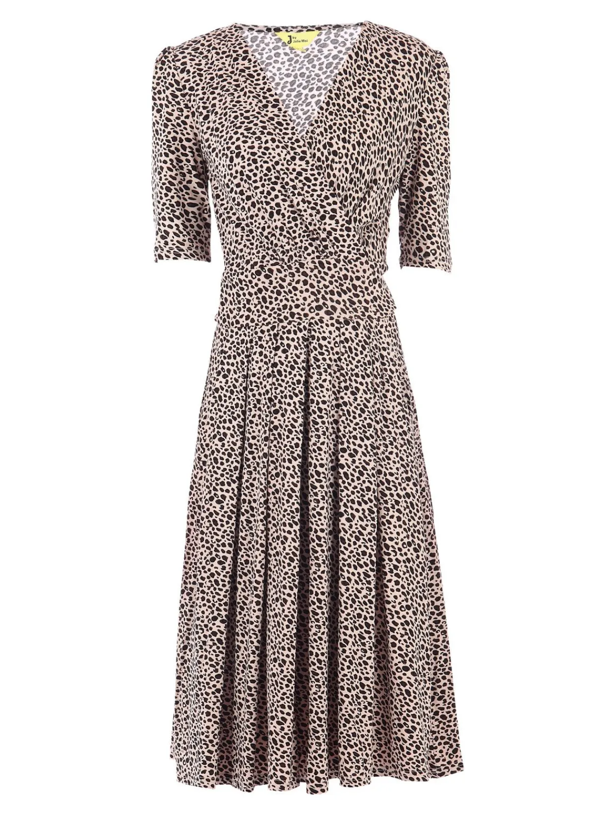 Jolie Moi Office Wear|Office Dresses-Wrap Front Viscose Dress, Neutral Animal
