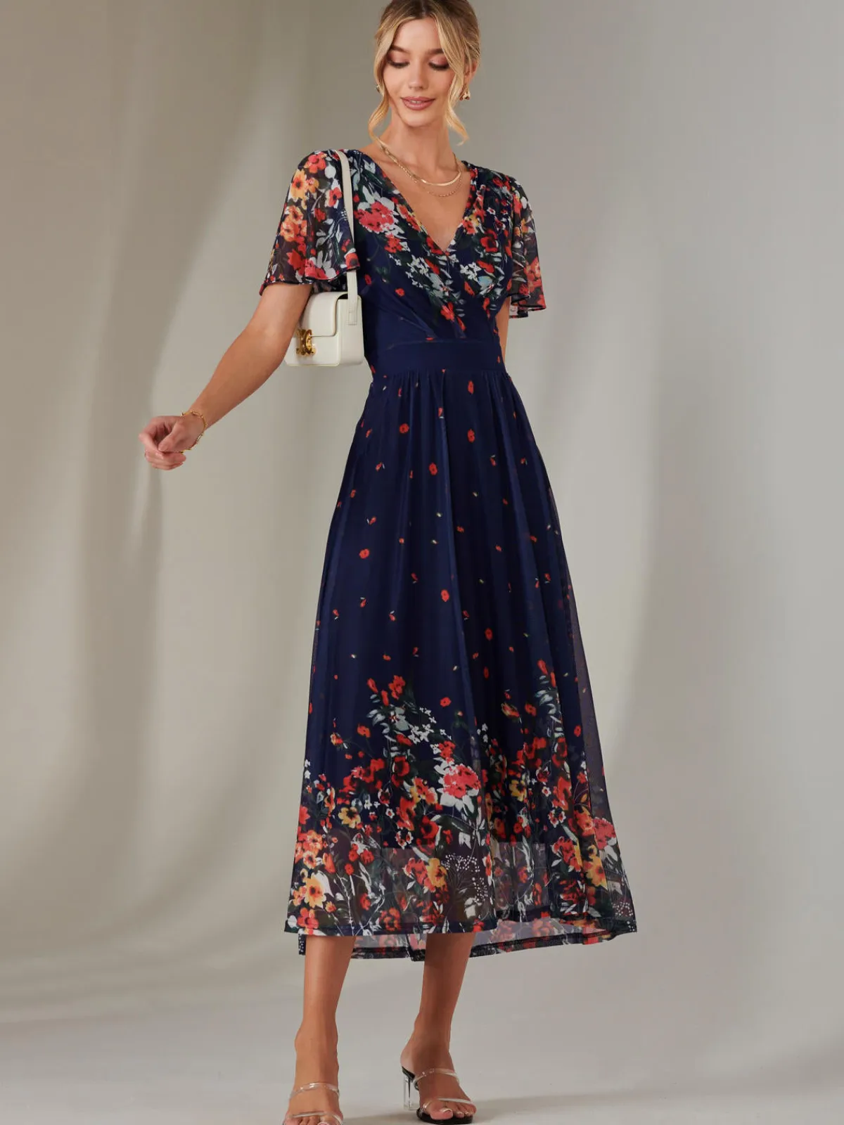 Jolie Moi Occasion Dresses|Floral Dresses-Wrap Maxi Dress, Floral Multi