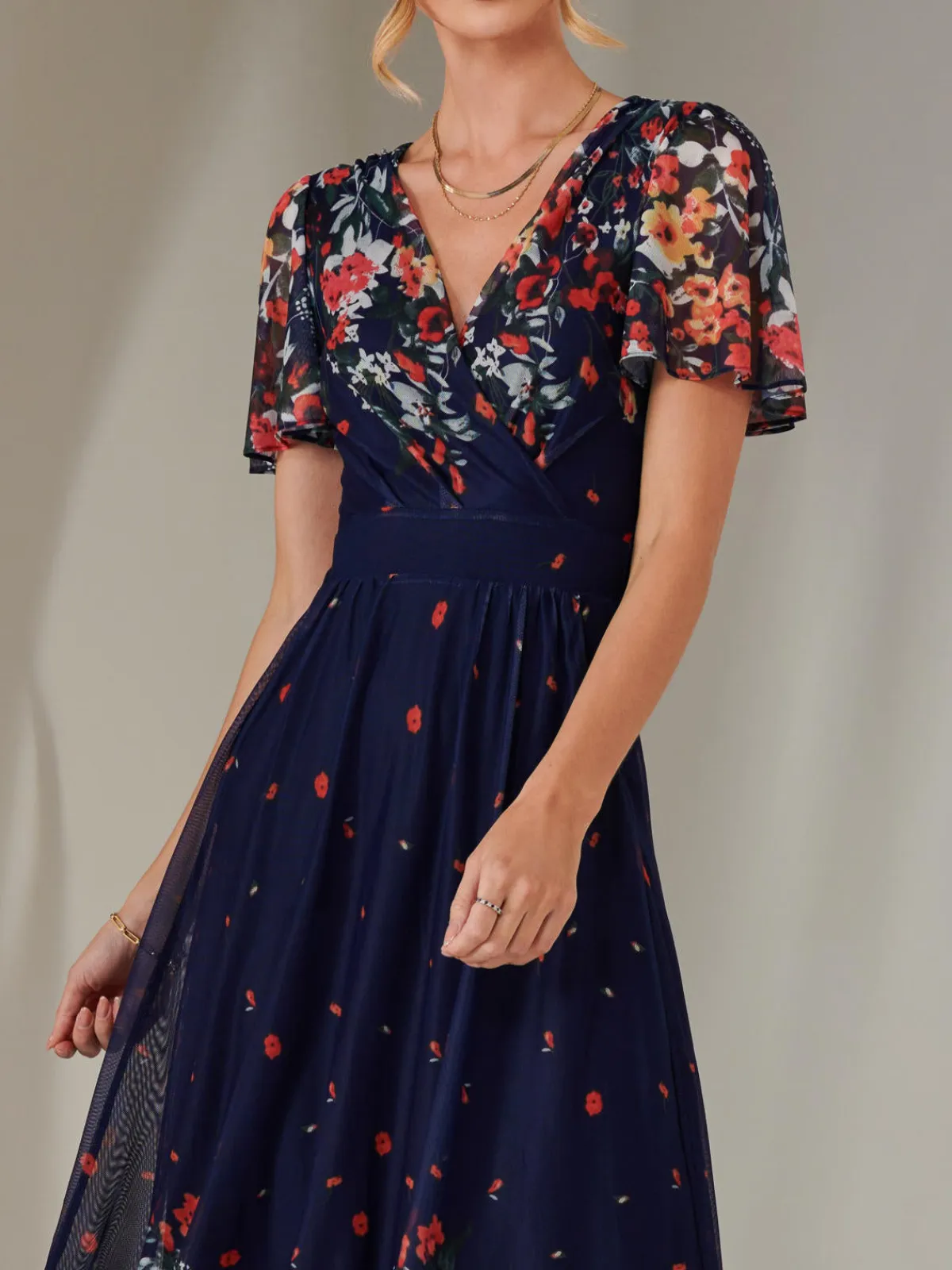 Jolie Moi Occasion Dresses|Floral Dresses-Wrap Maxi Dress, Floral Multi