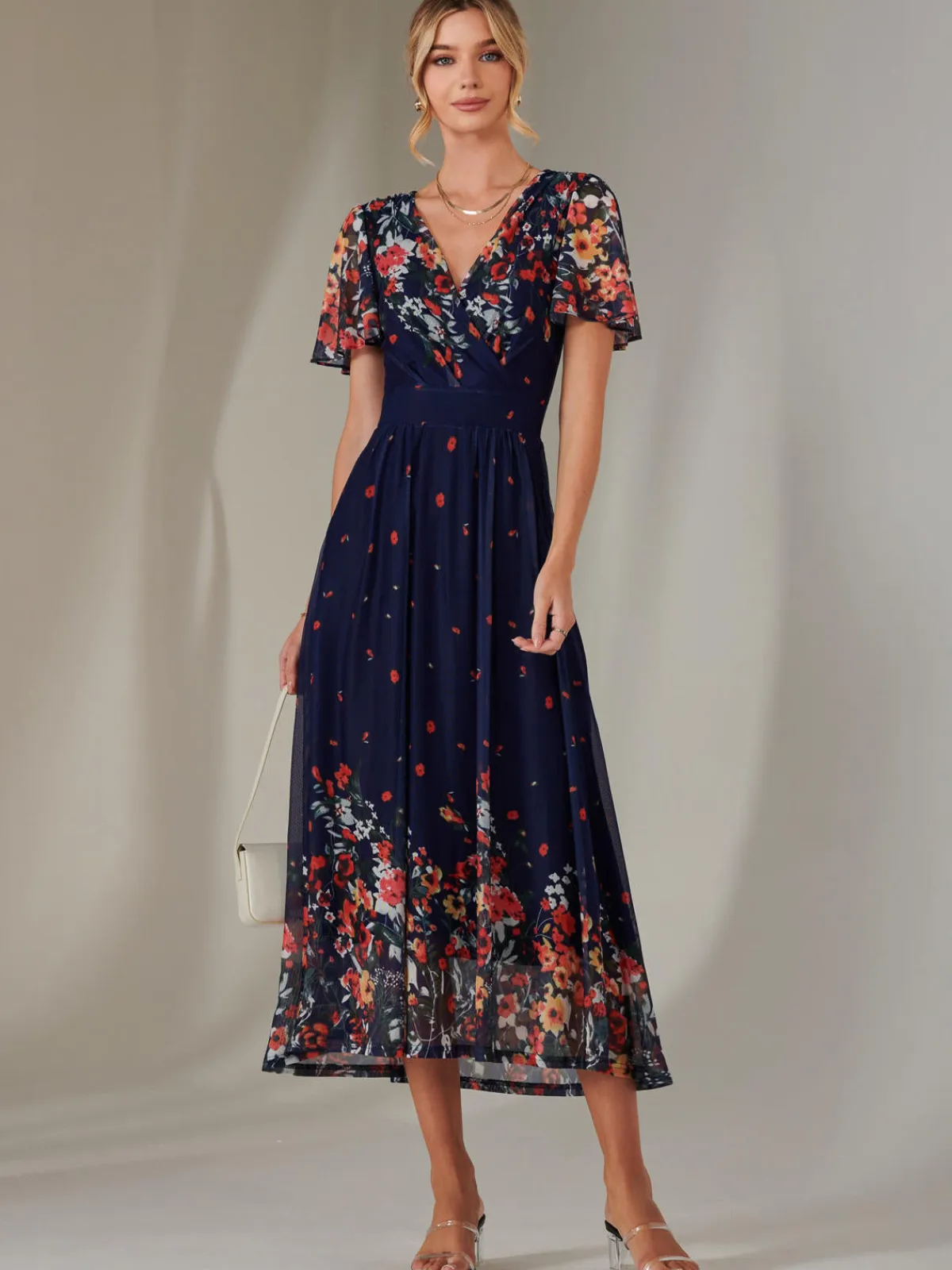 Jolie Moi Occasion Dresses|Floral Dresses-Wrap Maxi Dress, Floral Multi