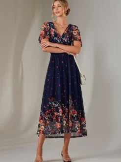 Jolie Moi Occasion Dresses|Floral Dresses-Wrap Maxi Dress, Floral Multi