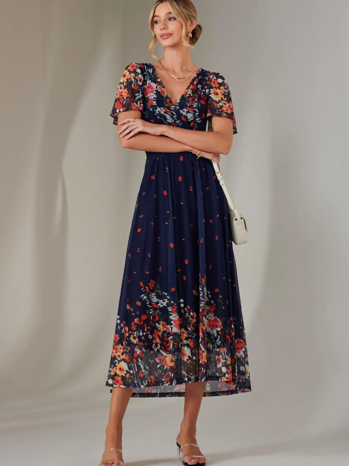 Jolie Moi Occasion Dresses|Floral Dresses-Wrap Maxi Dress, Floral Multi