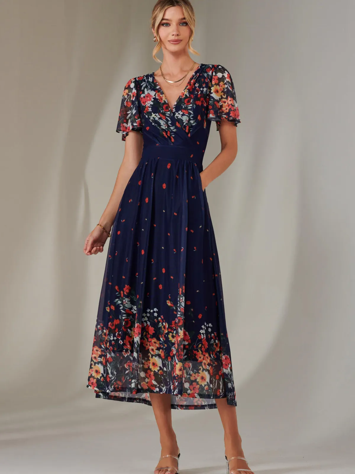 Jolie Moi Occasion Dresses|Floral Dresses-Wrap Maxi Dress, Floral Multi