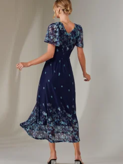 Jolie Moi Occasion Dresses|Floral Dresses-Wrap Maxi Dress, Navy Floral