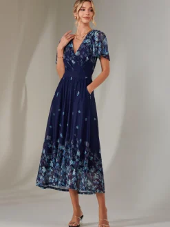 Jolie Moi Occasion Dresses|Floral Dresses-Wrap Maxi Dress, Navy Floral