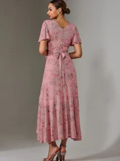 Jolie Moi Occasion Dresses|Floral Dresses-Wrap Midaxi Dress, Pink Floral