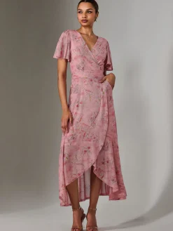 Jolie Moi Occasion Dresses|Floral Dresses-Wrap Midaxi Dress, Pink Floral