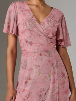 Jolie Moi Occasion Dresses|Floral Dresses-Wrap Midaxi Dress, Pink Floral