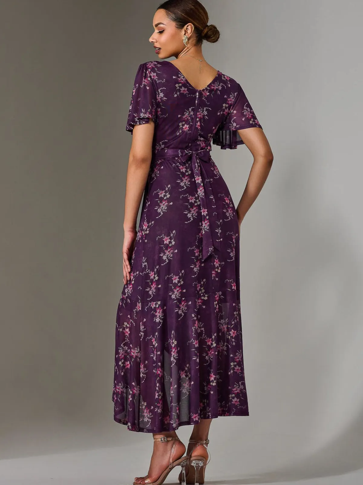 Jolie Moi Occasion Dresses|Floral Dresses-Wrap Midaxi Dress, Purple Floral