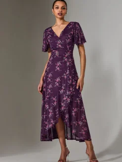 Jolie Moi Occasion Dresses|Floral Dresses-Wrap Midaxi Dress, Purple Floral