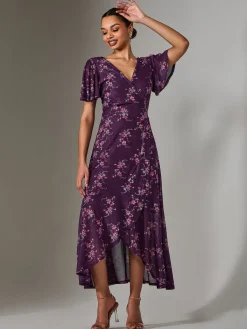 Jolie Moi Occasion Dresses|Floral Dresses-Wrap Midaxi Dress, Purple Floral
