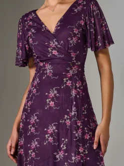 Jolie Moi Occasion Dresses|Floral Dresses-Wrap Midaxi Dress, Purple Floral
