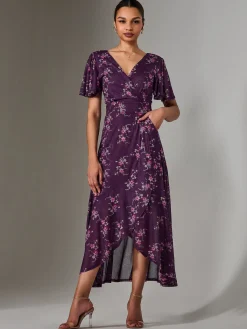Jolie Moi Occasion Dresses|Floral Dresses-Wrap Midaxi Dress, Purple Floral