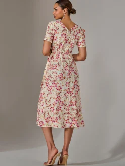 Jolie Moi Occasion Dresses|Floral Dresses-Wrap Midi Dress, Pink Floral