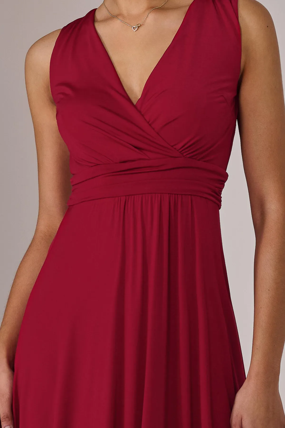 Jolie Moi Occasion Dresses|Sleeveless Dresses-Wrapped Bodice Jersey Maxi Dress, Dark Red