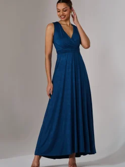 Jolie Moi Occasion Dresses|Sleeveless Dresses-Wrapped Bodice Jersey Maxi Dress, Navy