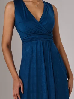 Jolie Moi Occasion Dresses|Sleeveless Dresses-Wrapped Bodice Jersey Maxi Dress, Navy
