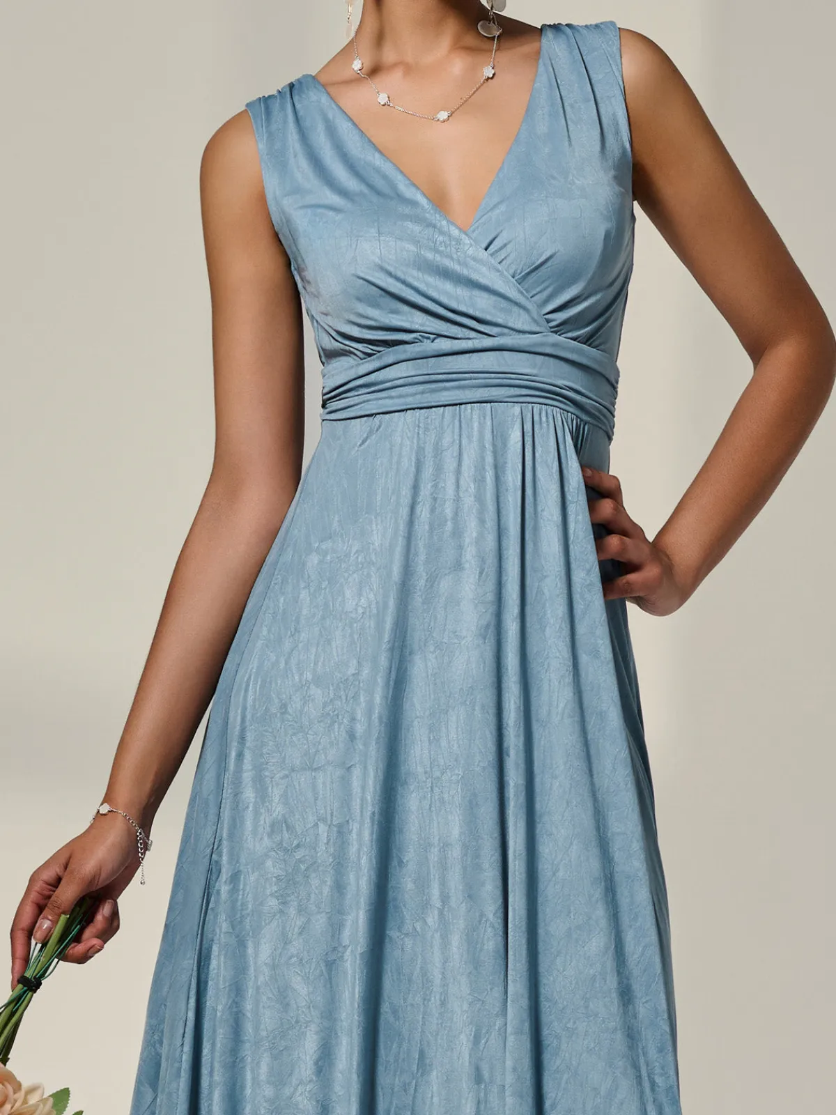 Jolie Moi Occasion Dresses|Party Dresses-Wrapped Bodice Jersey Maxi Dress, Steel Blue