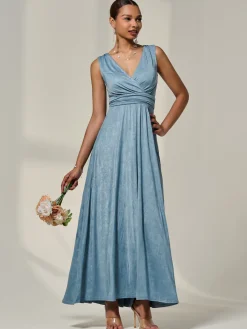 Jolie Moi Occasion Dresses|Party Dresses-Wrapped Bodice Jersey Maxi Dress, Steel Blue