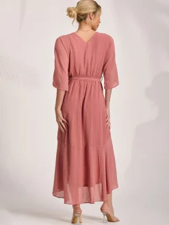 Jolie Moi Occasion Dresses|Midi Dresses-Wrap Tie Front Midi Dress, Dusty Pink