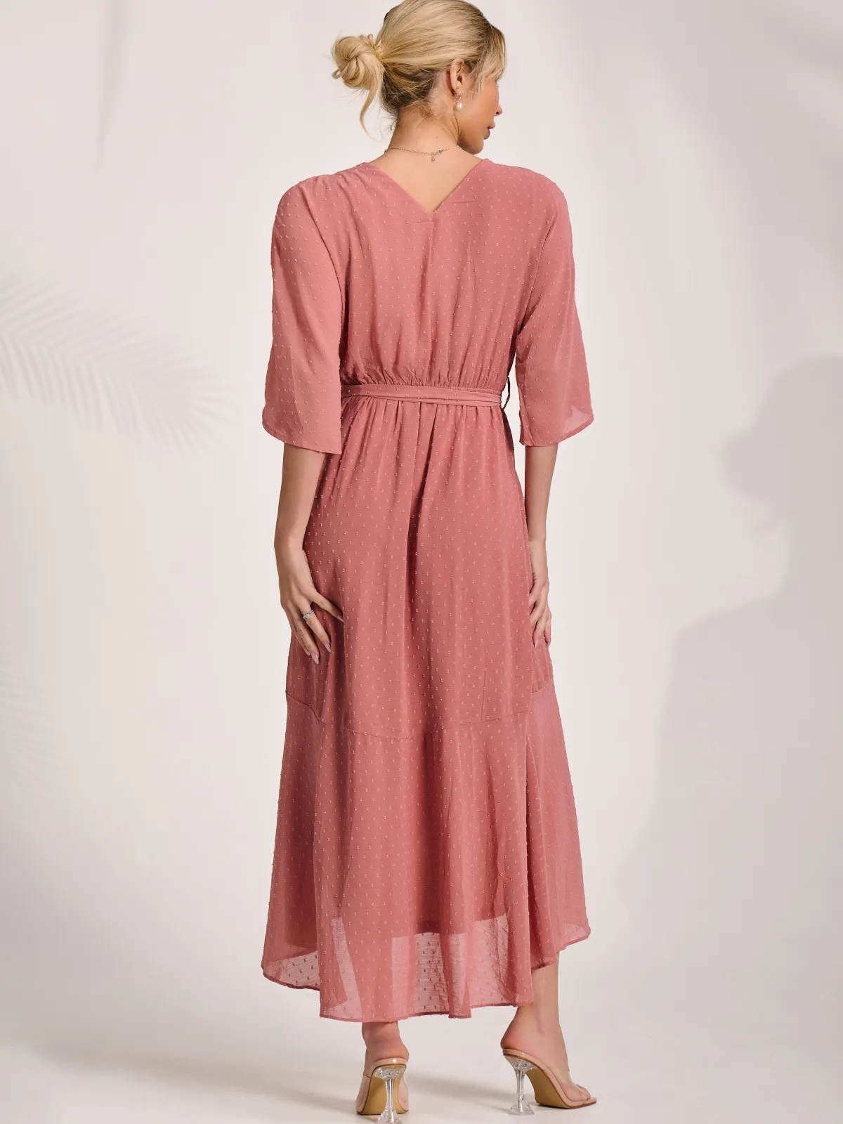 Jolie Moi Occasion Dresses|Midi Dresses-Wrap Tie Front Midi Dress, Dusty Pink
